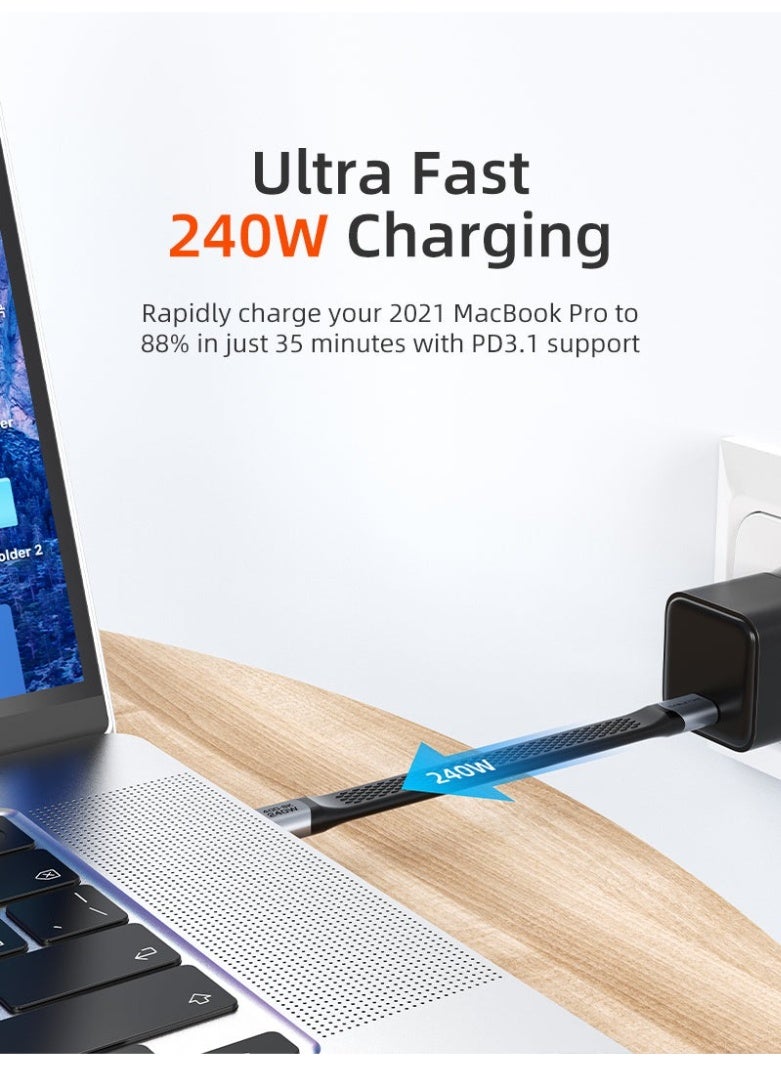 كابل تايم كابل USB 4 قصير ومسطح من النوع C بسرعة 40 جيجابت في الثانية وقدرة 240 واط ودقة 8K@60Hz | 0.13 متر - Image 5